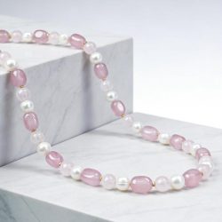 Collier Rosenquarz, SWZPerlen Magnetverschluß
