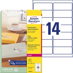 Avery Zweckform L7563-25 Adressetiketten selbstklebend 99,1 x 38,1 mm Transparent 25 Blatt mit 14 Etiketten