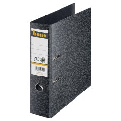 Bene No.1 Power Ordner A4 80 mm Schwarz 2 Ringe 91300 Hartpappe Wolkenmarmor Hochformat