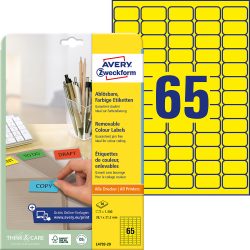 AVERY Zweckform L4793-20 Etiketten DIN A4 Gelb 38,1 x 21,2 mm 20 Blatt à 65 Etiketten