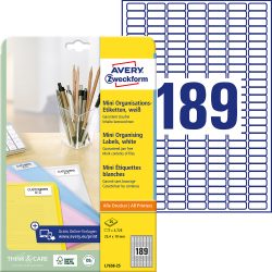 AVERY Zweckform Laser Universaletiketten L7658-25 Selbsthaftend A4 Weiss 25,4 x 10 mm 25 Blatt à 189 Etiketten