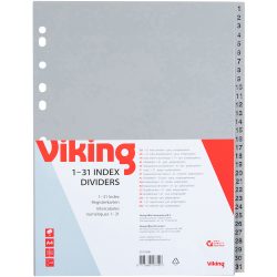 Office Depot 1 bis 31 Register DIN A4 Grau 31-teilig PP (Polypropylen) 11 Löcher Numerisch