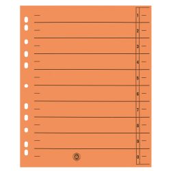 Niceday 1 bis 10 Trennblätter Recycelt 100% DIN A4 Überbreite Orange 10-teilig Pappkarton Rechteckig 11 Löcher 100 Stück