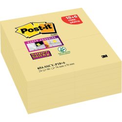Post-it Super Sticky Haftnotizen PEFC zertifiziert 76 x 76 mm Gelb Quadratisch 90 Blatt Vorteilspackung 18 + 6 Gratis