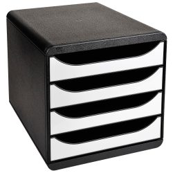 Exacompta Schubladenbox 4 Big-Box Classic DIN A4 Polystyrol Schwarz, Weiß 26,7 x 34,7 x 27,8 cm
