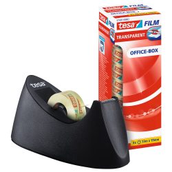 tesa Klebebandabroller tesafilm Easy Cut Curve Schwarz 19 mm (B) x 33 m (L) PS (Polystyrol), Stahl + 8 Rollen tesa Klebefilm Office Box