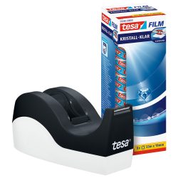 tesa Klebebandabroller tesafilm Easy Cut Orca Schwarz, Weiss 19 mm (B) x 33 m (L) PS (Polystyrol), Stahl + 8 Rollen tesa Klebefilm Kristall-Klar