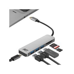 ACT USB-C Hub Kartenleser AC7050 Grau, Schwarz 0.15 m