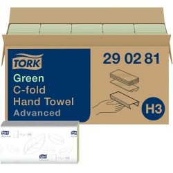 Tork Advanced FSC-zertifiziert, EU Eco label, Recycelt 100% Falthandtücher H3 C-falz Grün 2-lagig 290281 20 Stück à 128 Blatt