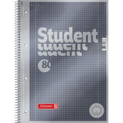 BRUNNEN Student Premium Notebook DIN A4 Kariert Spiralbindung Pappkarton Anthrazit-Metallic Perforiert 160 Seiten 80 Blatt