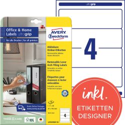 AVERY Zweckform L4761REV-10 Ordneretiketten A4 Weiss 61 x 192 mm 10 Blatt à 4 Etiketten