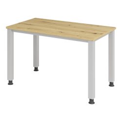 Hammerbacher Höhenverstellbarer gerader Schreibtisch mit 4 Füßen Express Q Eiche, Silber 1.200 x 672 x 685 - 810 mm