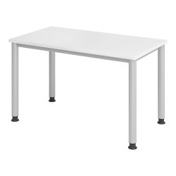 Hammerbacher Höhenverstellbarer gerader Schreibtisch mit 4 Füßen Express Q Weiß, Silber 1.200 x 672 x 685 - 810 mm