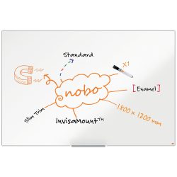 Nobo Impression Pro Wandmontierbares Magnetisches Whiteboard 1915399 Emaille Schlankes Alurahmen InvisaMount-Montagesystem 1800 x 1200 mm Weiss