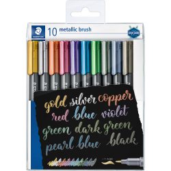 STAEDTLER Metallic Marker mit Pinselspitze ?8321 Nicht permanent 1-6 mm Farbig sortiert 10 Stück