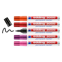 edding Permanentmarker e-3000 Medium Rundspitze Schwarz, Rot, Orange, Rosa, Magenta