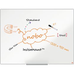 Nobo Impression Pro Wandmontierbares Magnetisches Whiteboard 1915403 Lackierter Stahl Schlankes Alurahmen InvisaMount-Montagesystem 1200 x 900 mm Weiss