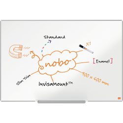 Nobo Impression Pro Wandmontierbares Magnetisches Whiteboard 1915395 Emaille Schlankes Alurahmen InvisaMount-Montagesystem 900 x 600 mm Weiss