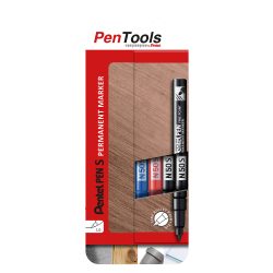 Pentel N50 Permanentmarker Fein Rundspitze 1 mm Blau, Rot, Schwarz Nicht Nachfüllbar 4 Stück
