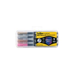 Artline Supreme Metallic 0679200 Metallic-Farben Permanent Marker Gold, Bronze, Pink, Grün 4er Packung