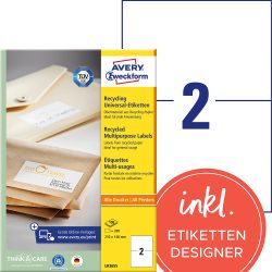 AVERY Zweckform Universaletiketten LR3655 Selbsthaftend A4 Weiss 210 x 148 mm Recycelt 100% 100 Blatt à 2 Etiketten