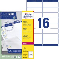 AVERY Zweckform Ultragrip Adressetiketten L7162-250 Selbsthaftend A4 Weiss 99,1 x 33,9 mm 250 Blatt à 16 Etiketten