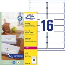 AVERY Zweckform Universaletiketten LR7162-100 Selbsthaftend A4 Weiss 99,1 x 33,9 mm Recycelt 100% 100 Blatt à 16 Etiketten