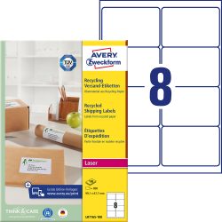 AVERY Zweckform Universaletiketten LR7165-100 Selbsthaftend A4 Weiss 99,1 x 67,7 mm Recycelt 100% 100 Blatt à 8 Etiketten