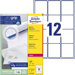 Avery Zweckform L7164-100 Adressetiketten selbstklebend 63,5 x 72mm Weiss 100 Blatt mit 12 Etiketten