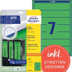 AVERY Zweckform UltraGrip Ordneretiketten L4764-20 Selbsthaftend A4 Grün 3,8 x 19,2 cm 20 Blatt à 7 Etiketten