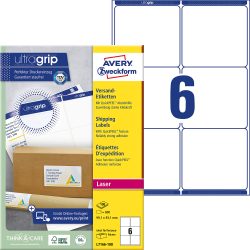 AVERY Zweckform UltraGrip Adressetiketten L7166-100 Selbsthaftend A4 Weiss 99,1 x 93,1 mm 100 Blatt à 6 Etiketten