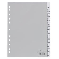 DURABLE Blanko Register DIN A4 Grau 12-teilig PP (Polypropylen) Portrait A4 11 Löcher 6410