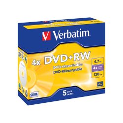 Verbatim DVD+RW Jewelcase Silber 4x 4.7 GB 5 Stück
