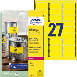 AVERY Zweckform L6105-20 Hochleistungsetiketten DIN A4 Gelb 63,5 x 29,6 mm 20 Blatt à 27 Etiketten