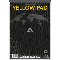 AURORA Notizblock Gebunden DIN A4 Liniert Papier Gelb, Schwarz Perforiert 160 Seiten 80 Blatt