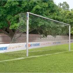 Sport-Thieme Grossfeld-Fussballtor in Bodenhülsen stehend, verschraubte Gehrung, Alu, Mattsilber eloxiert