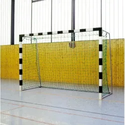 Sport-Thieme Handballtor in Bodenhülsen stehend mit anklappbaren Netzbügeln, 3x2 m, Schwarz-Silber, Verschraubte Eckverbindungen