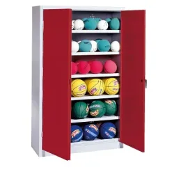 C+P Ballschrank mit Vollblech-Flügeltüren (Typ 3), HxBxT 195x120x40 cm, Rubinrot (RAL 3003), Lichtgrau (RAL 7035), Einzelschliessung