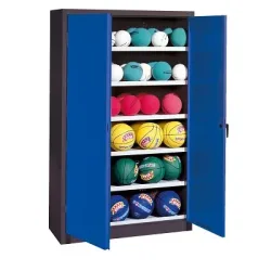 C+P Ballschrank mit Vollblech-Flügeltüren (Typ 3), HxBxT 195x93x40 cm, Enzianblau (RAL 5010), Anthrazit (RAL 7021), Einzelschliessung