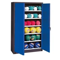 C+P Ballschrank mit Vollblech-Flügeltüren (Typ 3), HxBxT 195x93x50 cm, Enzianblau (RAL 5010), Anthrazit (RAL 7021), Einzelschliessung
