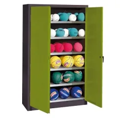 C+P Ballschrank mit Vollblech-Flügeltüren (Typ 3), HxBxT 195x93x50 cm, Clowngrün (RAL 110 80 60), Anthrazit (RAL 7021), Einzelschliessung