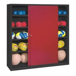 C+P Ballschrank mit Vollblech-Schiebetüren (Typ 4), HxBxT 195x190x60 cm, Rubinrot (RAL 3003), Anthrazit (RAL 7021), Einzelschliessung