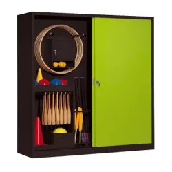 C+P Sportgeräteschrank mit Vollblech-Schiebetüren (Typ 5), HxBxT 195x190x60 cm, Clowngrün (RAL 110 80 60), Anthrazit (RAL 7021), Einzelschliessung