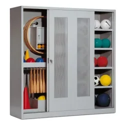 C+P Sportgeräteschrank mit Lochblech-Schiebetüren (Typ 5), HxBxT 195x190x60 cm, Lichtgrau (RAL 7035), Lichtgrau (RAL 7035), Einzelschliessung