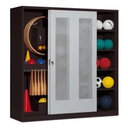 C+P Sportgeräteschrank mit Lochblech-Schiebetüren (Typ 5), HxBxT 195x190x60 cm, Lichtgrau (RAL 7035), Anthrazit (RAL 7021), Einzelschliessung