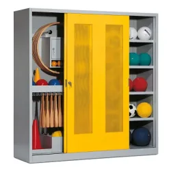 C+P Sportgeräteschrank mit Lochblech-Schiebetüren (Typ 5), HxBxT 195x190x60 cm, Verkehrsgelb (RAL 1023), Anthrazit (RAL 7021), Einzelschliessung