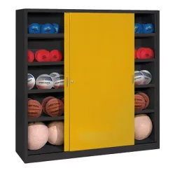 C+P Ballschrank mit Vollblech-Schiebetüren (Typ 4), HxBxT 195x120x50 cm, Goldgelb (RAL 1004), Anthrazit (RAL 7021), Einzelschliessung