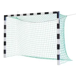 Sport-Thieme Handballtor in Bodenhülsen stehend mit patentierter Eckverbindung, Schwarz-Silber, Ohne Netzbügel