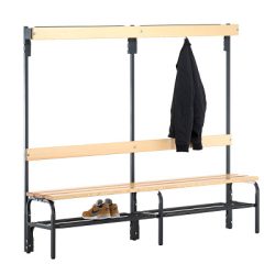 Umkleidebank mit Hakenleisten, einseitig, 6 Haken, 2000 mm, anthrazit, Schuhrost Sypro