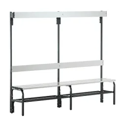 Umkleidebank mit Aluminiumleisten, HxT 1650 x 375 mm, einseitig, Länge 2000 mm, 6 Haken, anthrazit, Schuhrost Sypro